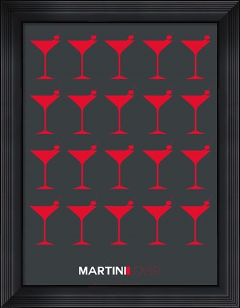 Framed Martini Lover Red &amp; Grey Print