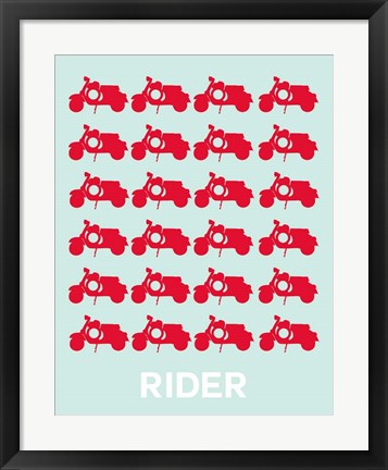 Framed Vespa Rider Red Print