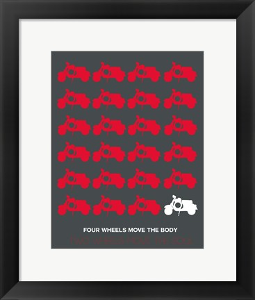 Framed Vespa Rider Red and Grey Print