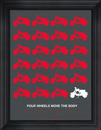 Framed Vespa Rider Red and Grey Print