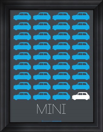 Framed Blue Mini Cooper Print