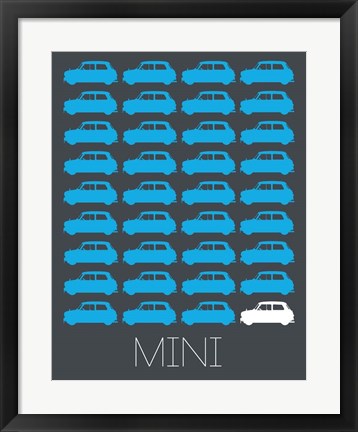 Framed Blue Mini Cooper Print