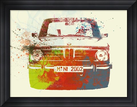Framed BMW 2002 Front Watercolor 2 Print