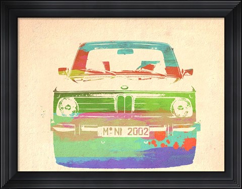Framed BMW 2002 Front Watercolor 3 Print