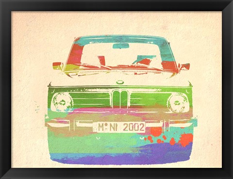 Framed BMW 2002 Front Watercolor 3 Print