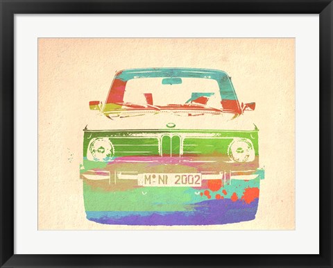 Framed BMW 2002 Front Watercolor 3 Print