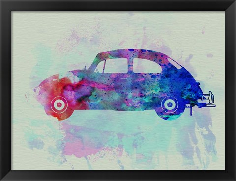 Framed VW Beetle Watercolor 1 Print