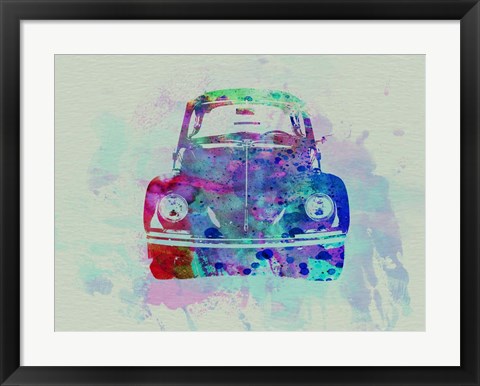 Framed VW Beetle Watercolor 2 Print