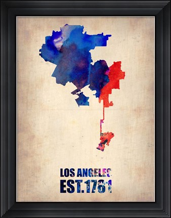 Framed Los Angeles Watercolor Map 1 Print