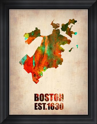 Framed Boston Watercolor Map Print