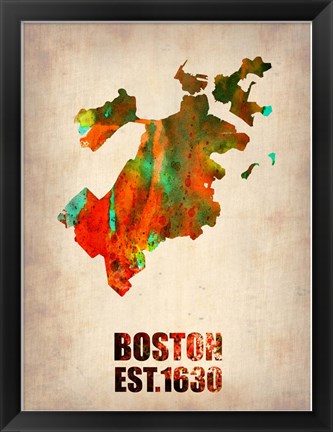 Framed Boston Watercolor Map Print