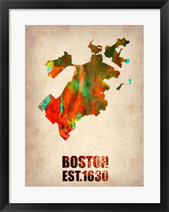 Framed Boston Watercolor Map Print