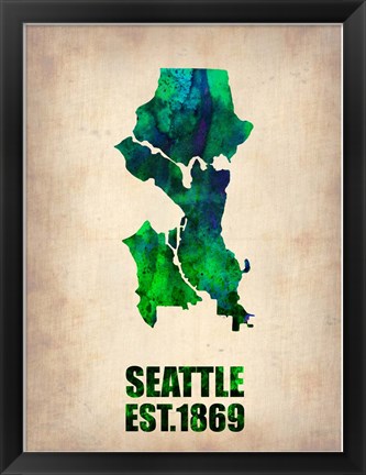 Framed Seattle Watercolor Map Print