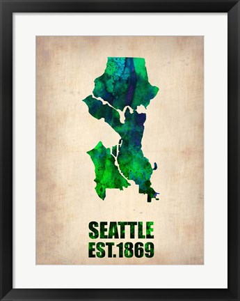 Framed Seattle Watercolor Map Print