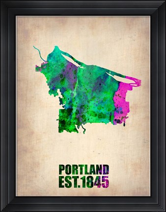 Framed Portland Watercolor Map Print