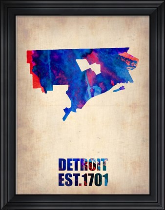 Framed Detroit Watercolor Map Print