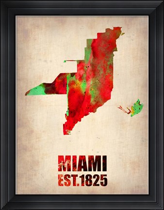 Framed Miami Watercolor Map Print