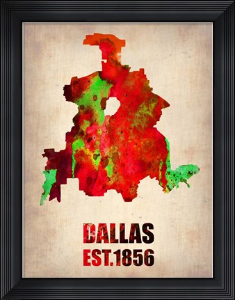 Framed Dallas Watercolor Map Print
