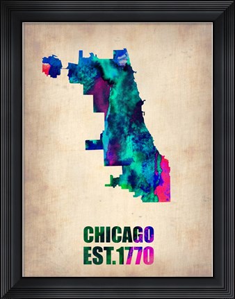 Framed Chicago Watercolor Map Print