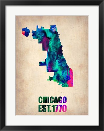 Framed Chicago Watercolor Map Print