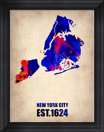 Framed New York City Watercolor Map 1 Print