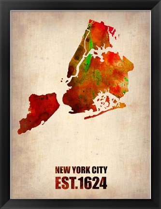 Framed New York City Watercolor Map 2 Print