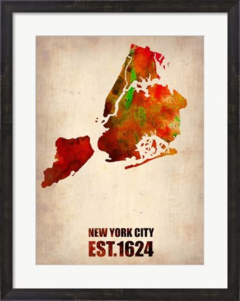 Framed New York City Watercolor Map 2 Print