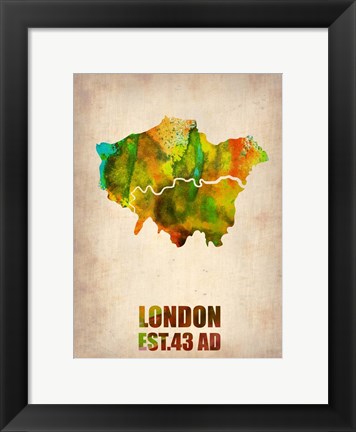 Framed London Watercolor Map 1 Print