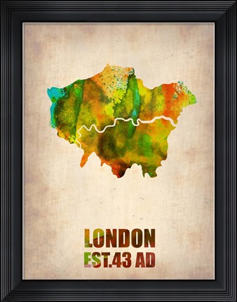 Framed London Watercolor Map 1 Print