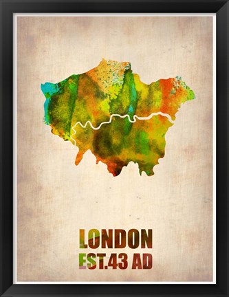 Framed London Watercolor Map 1 Print