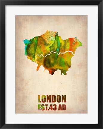 Framed London Watercolor Map 1 Print