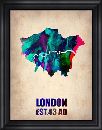 Framed London Watercolor Map 2 Print