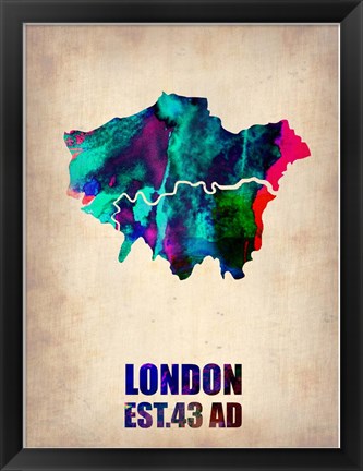 Framed London Watercolor Map 2 Print