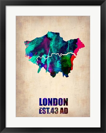 Framed London Watercolor Map 2 Print