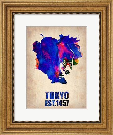 Framed Tokyo Watercolor Map 1 Print