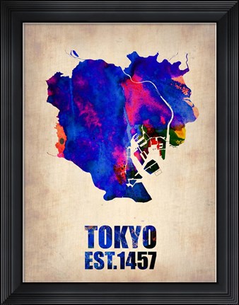 Framed Tokyo Watercolor Map 1 Print
