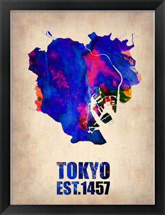 Framed Tokyo Watercolor Map 1 Print