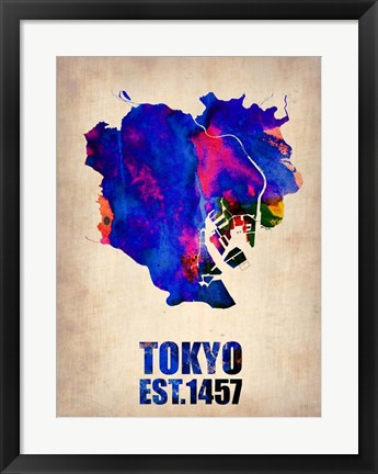 Framed Tokyo Watercolor Map 1 Print