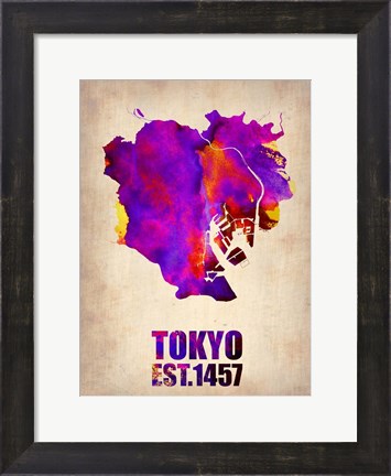 Framed Tokyo Watercolor Map 2 Print