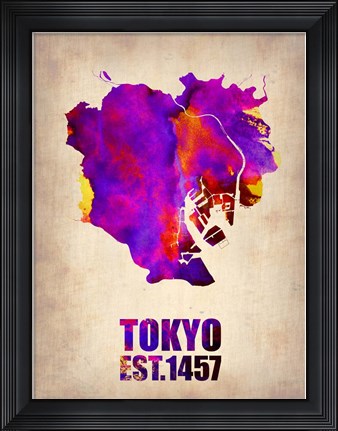 Framed Tokyo Watercolor Map 2 Print