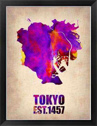 Framed Tokyo Watercolor Map 2 Print