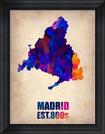 Framed Madrid Watercolor Map Print