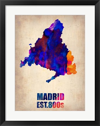 Framed Madrid Watercolor Map Print