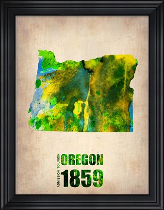 Framed Oregon Watercolor Map Print