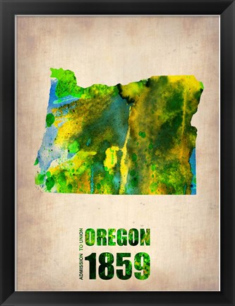 Framed Oregon Watercolor Map Print