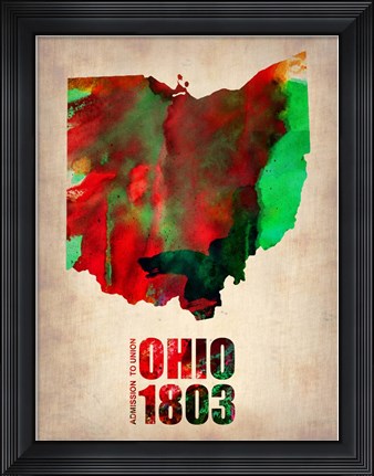Framed Ohio Watercolor Map Print