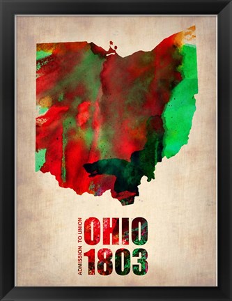 Framed Ohio Watercolor Map Print