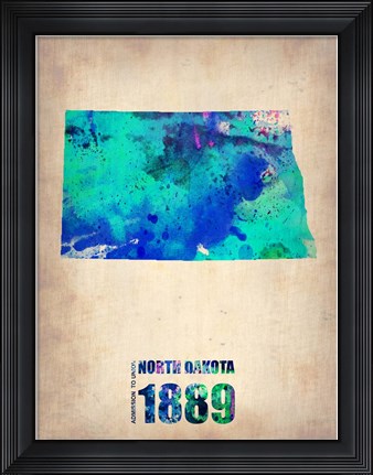 Framed North Dakota Watercolor Map Print
