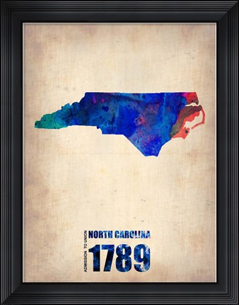 Framed North Carolina Watercolor Map Print