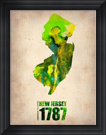 Framed New Jersey Watercolor Map Print